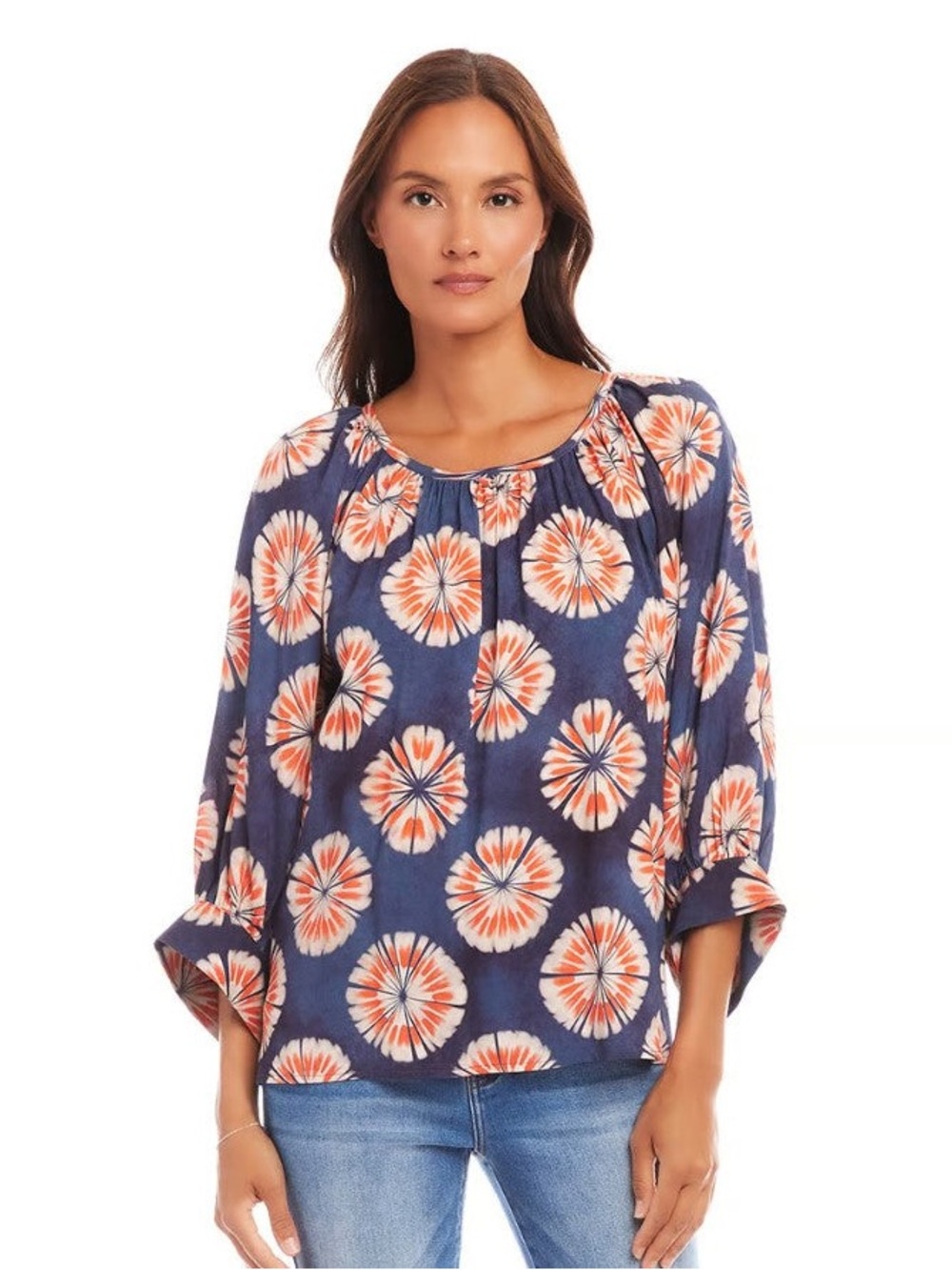 Karen Kane Navy Floral Peasant Blouse